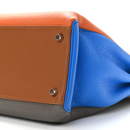 Hermes Taurillon Clemence Arlequin Kelly Retourne 35 Orange Sanguine Gold Bleu Lin Bleu Hydra Etain 10 of 17