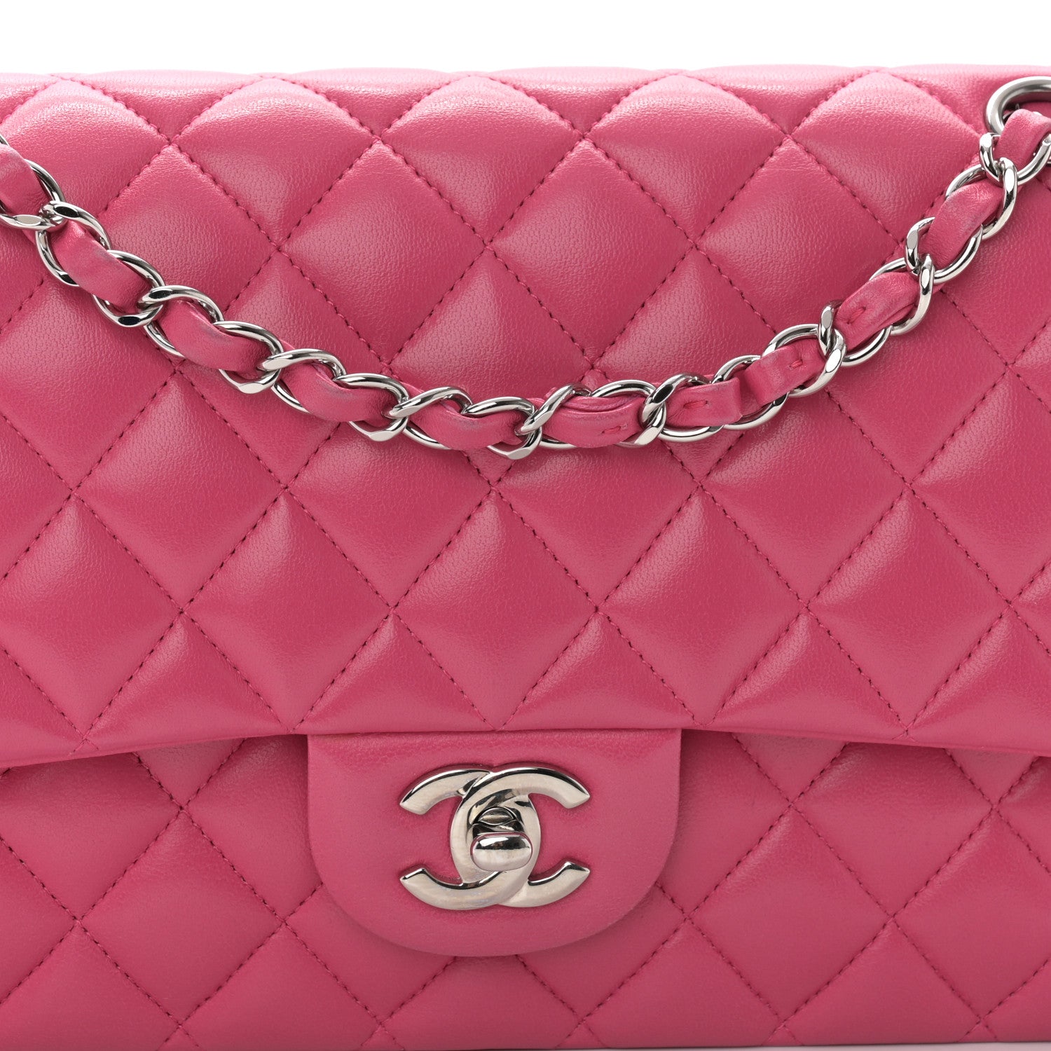 Chanel Lambskin Quilted Medium Double Flap Dark Pink 8 of 13