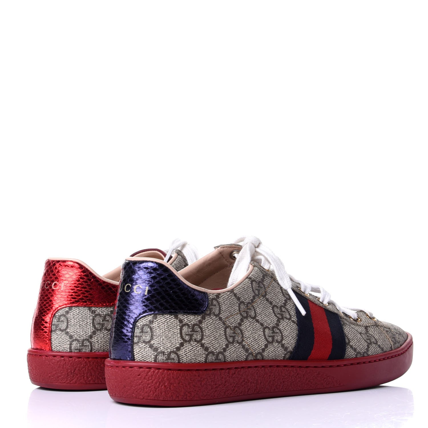 Gucci GG Supreme Monogram Ayers Web Womens Ace Sneakers 37 Red 4 of 11