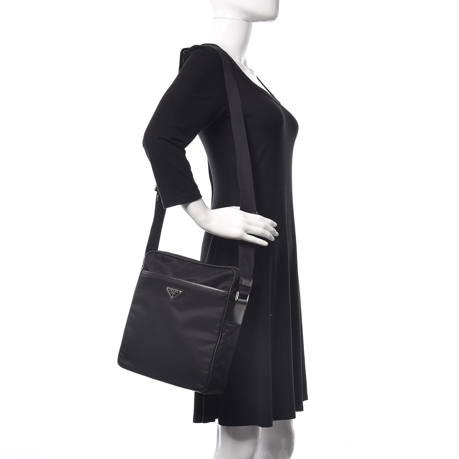 Prada Nylon Saffiano Flat Messenger Bag Black 2 of 9