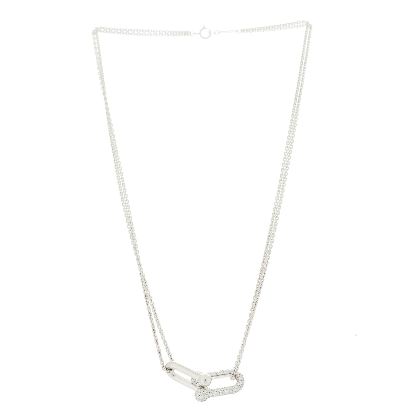 18K White Gold Diamond HardWear Large Double Link Pave Pendant Necklace