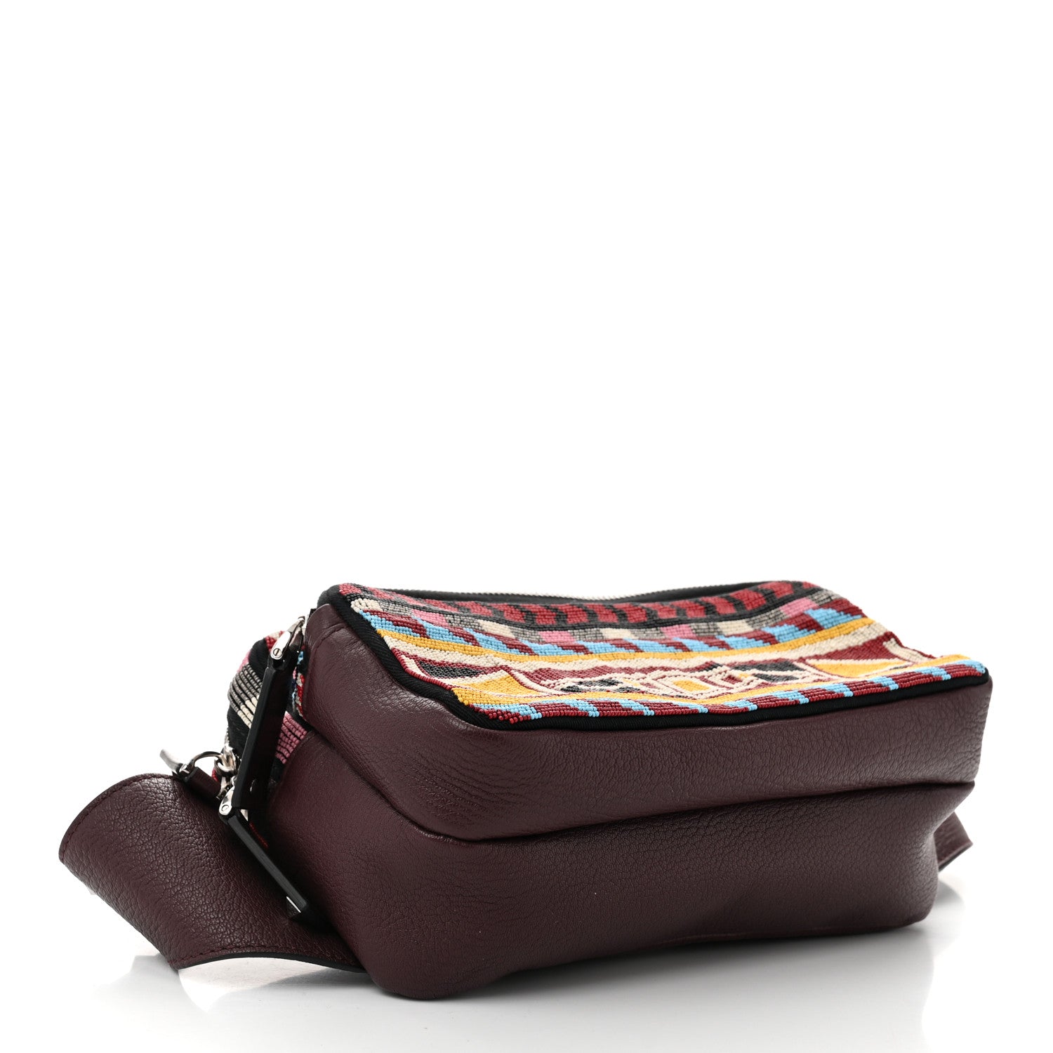 Valentino Garavani Pebbled Calfskin Beaded Rockstud Belt Bag Burgundy Multicolor 4 of 9