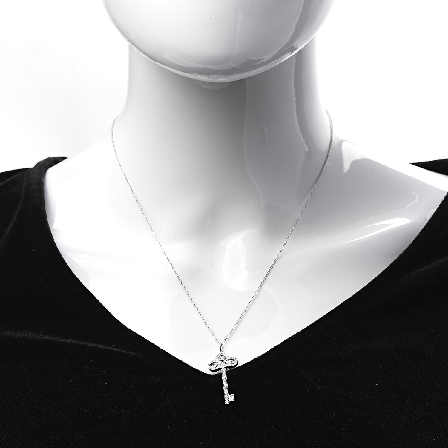 Tiffany Platinum Diamond .41ct Fleur De Lis Key Pendant Necklace 1 of 8