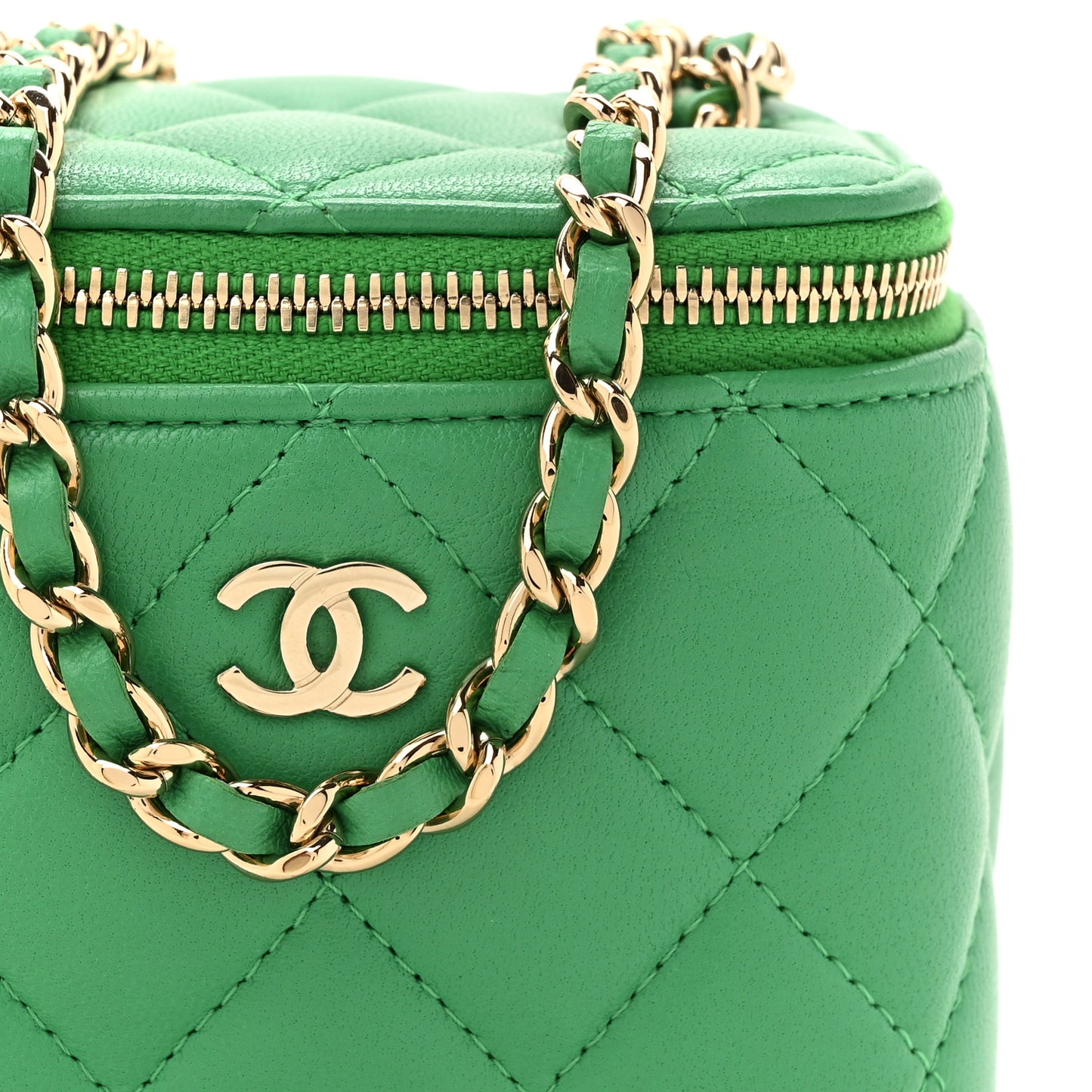 Lambskin Quilted Mini Vanity Case With Chain Green