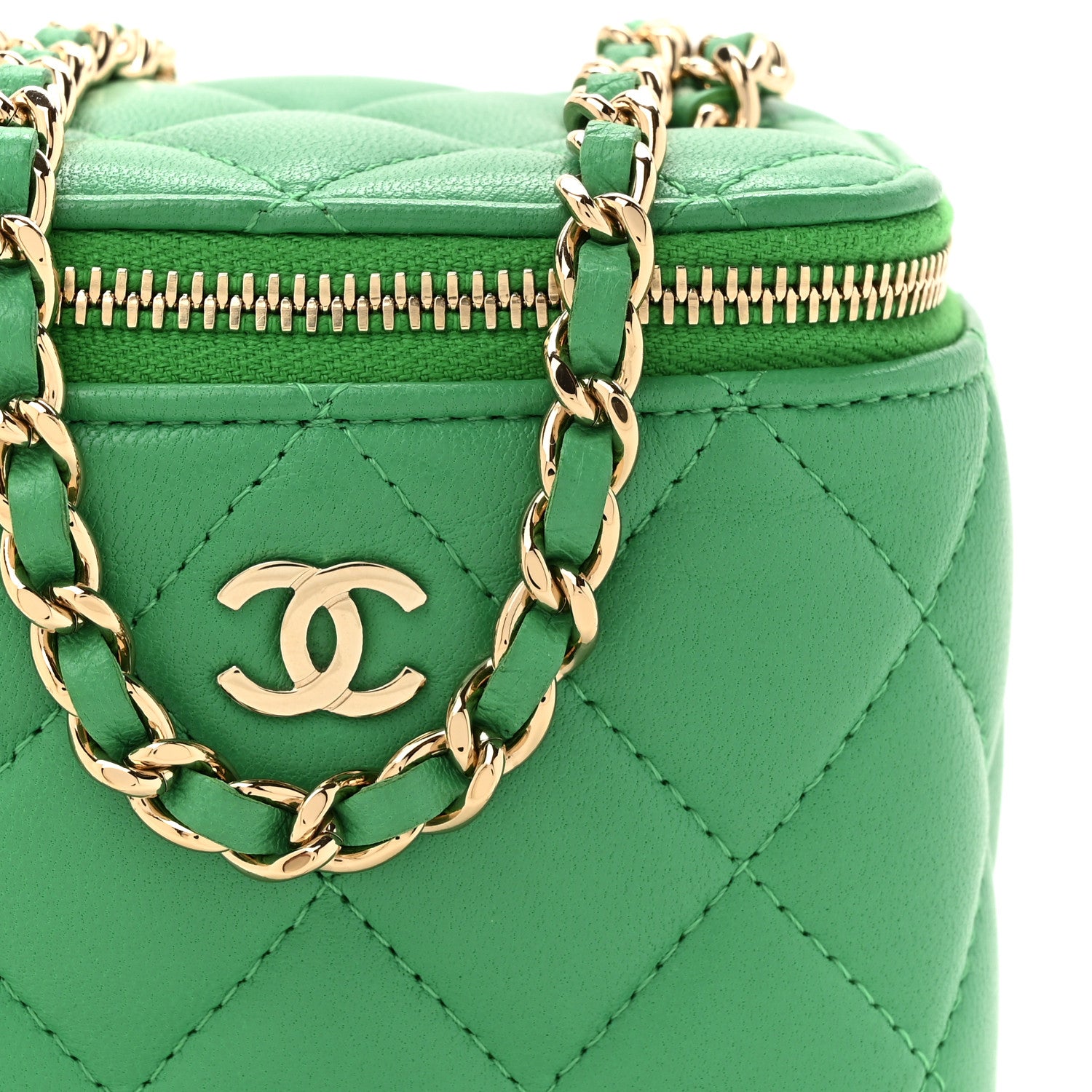 Chanel Lambskin Quilted Mini Vanity Case With Chain Green 14 of 19