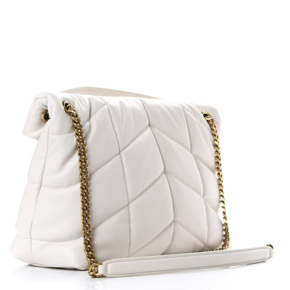 Saint Laurent Lambskin Quilted Medium Loulou Puffer Monogram Chain Satchel Blanc Vintage 2 of 10