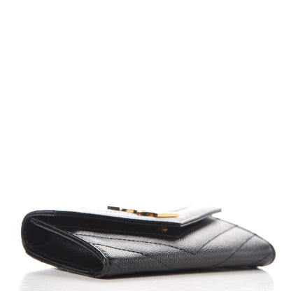 Saint Laurent Grain De Poudre Matelasse Chevron Small Monogram Envelope Wallet Black 4 of 7