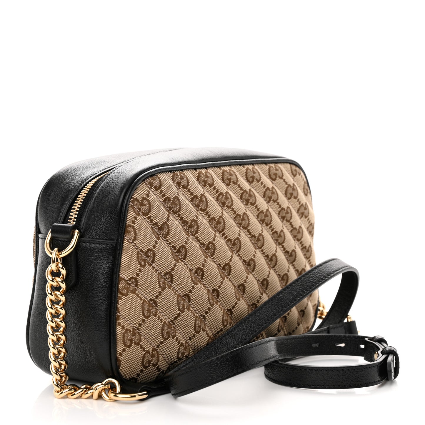 Monogram Matelasse Diagonal Small GG Marmont Chain Shoulder Bag Beige Black