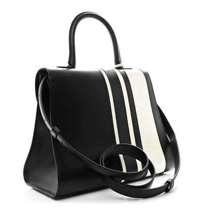 Delvaux Calfskin Alligator Lizard Ayers Sporty Stripes MM Brillant Satchel Black Ivory 4 of 10