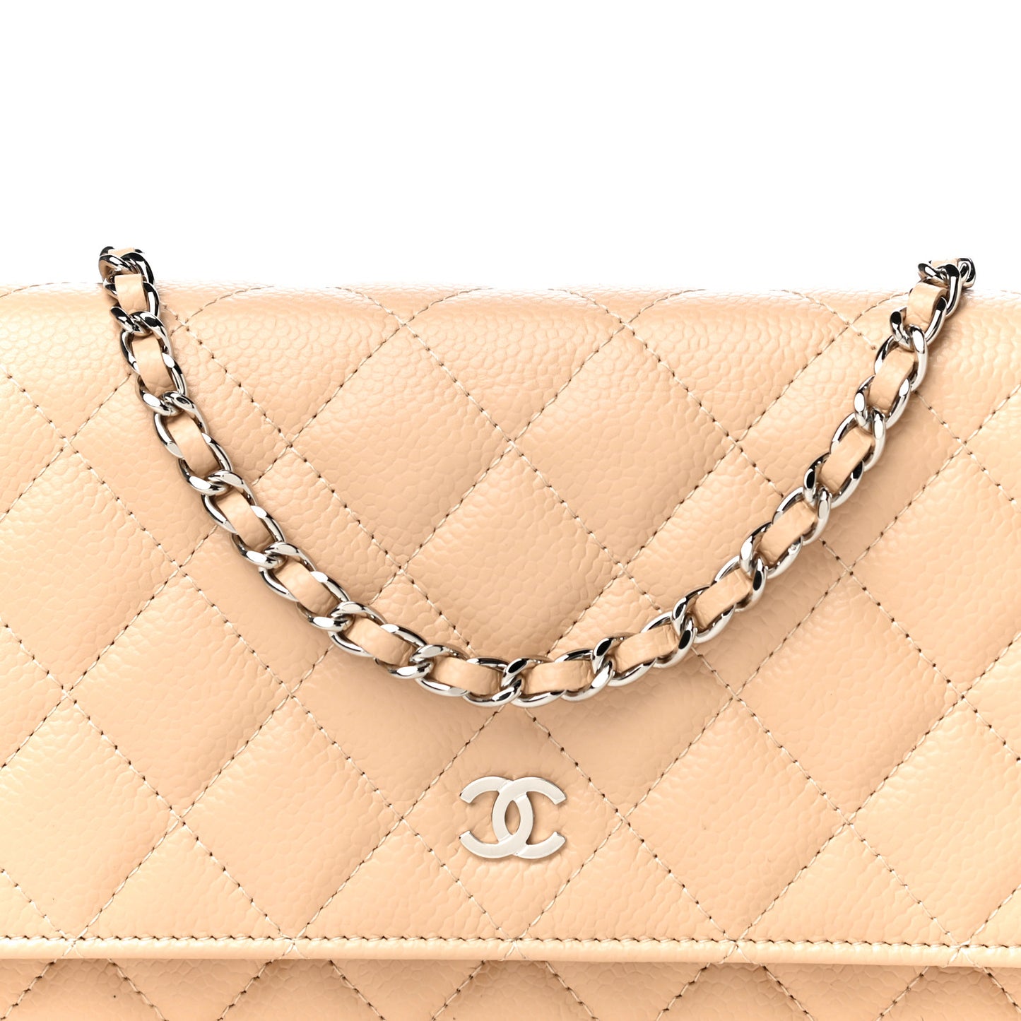 Caviar Quilted Wallet On Chain WOC Beige