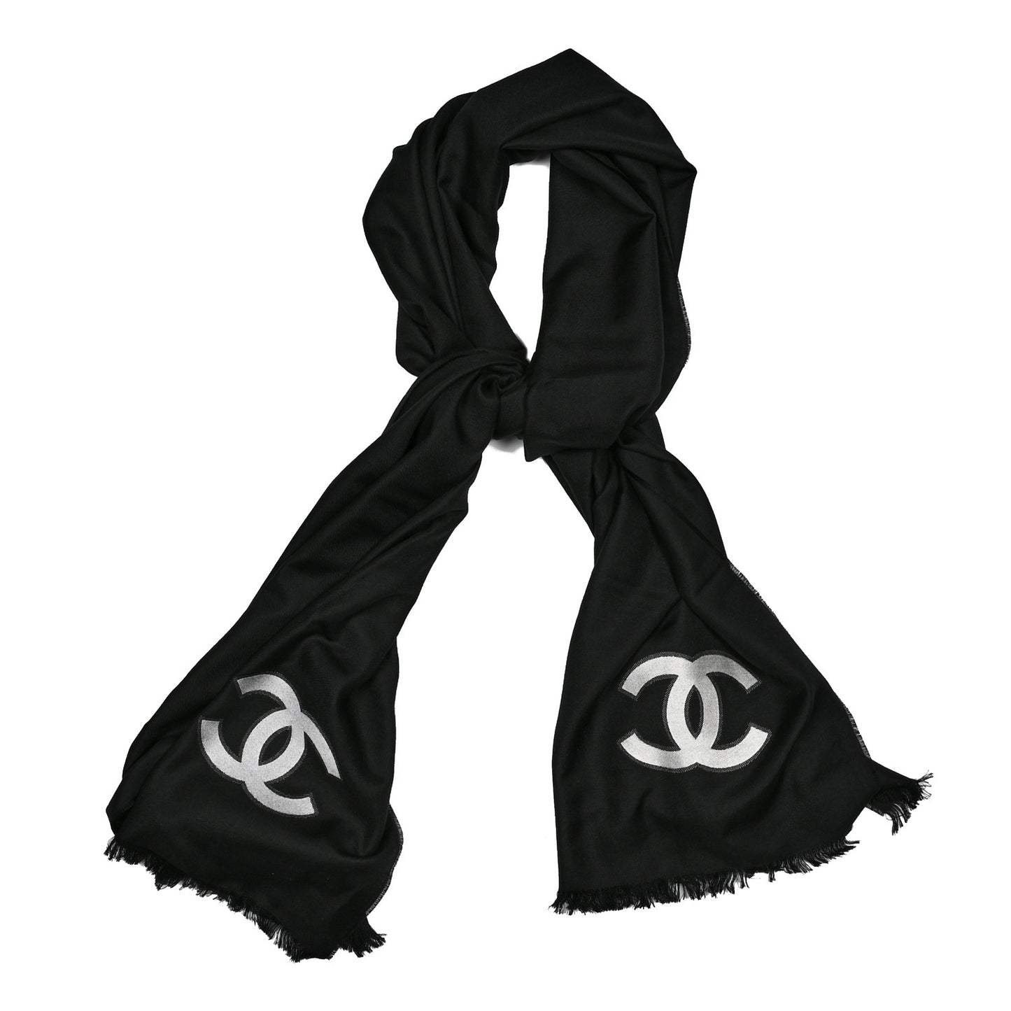 Cashmere Silk CC Logo Stole Black White