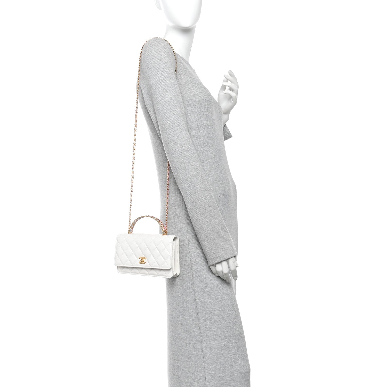 Chanel Shiny Calfskin Quilted Multicolor Top Handle Wallet On Chain WOC  White 2 of 15