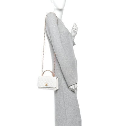Chanel Shiny Calfskin Quilted Multicolor Top Handle Wallet On Chain WOC  White 2 of 15