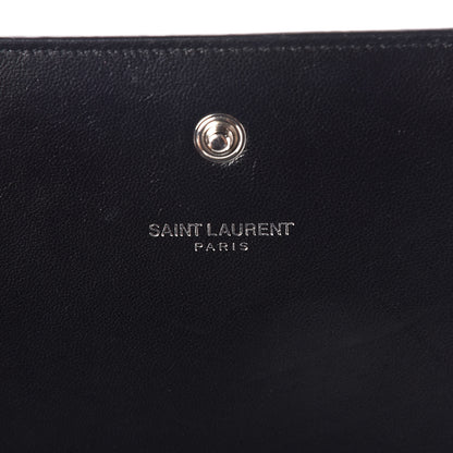 Saint Laurent Calfskin Crocodile Embossed Monogram Chain Wallet Black 8 of 11