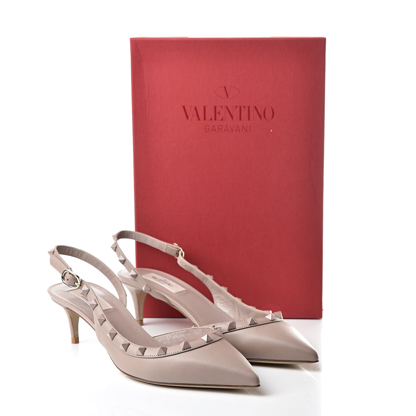 Nappa Monochrome Rockstud Half D'Orsay Slingback 50mm Pumps 39 Poudre