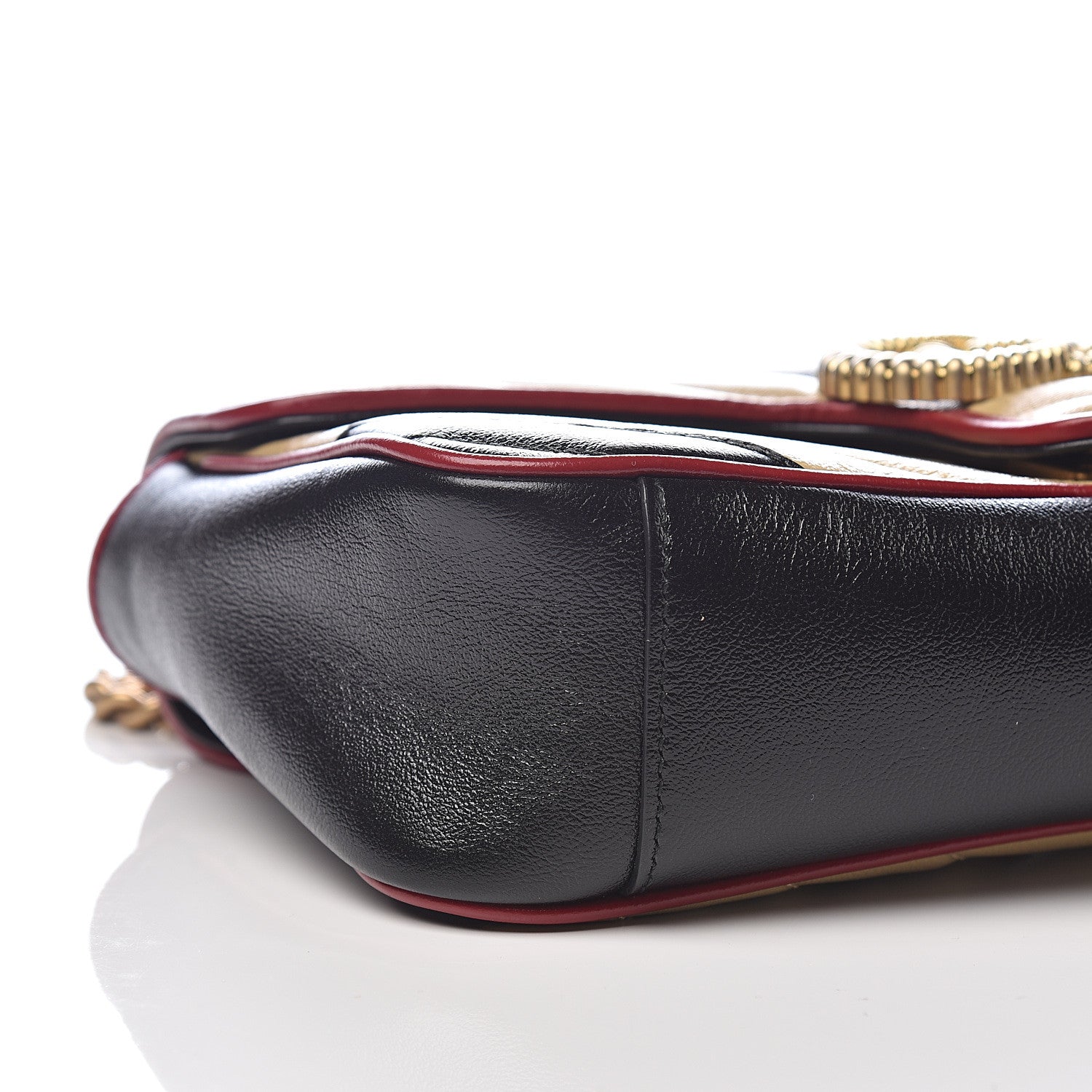 Gucci Vintage Effect Calfskin Matelasse Diagonal Striped Small Torchon GG Marmont Shoulder Bag Black Beige 7 of 9