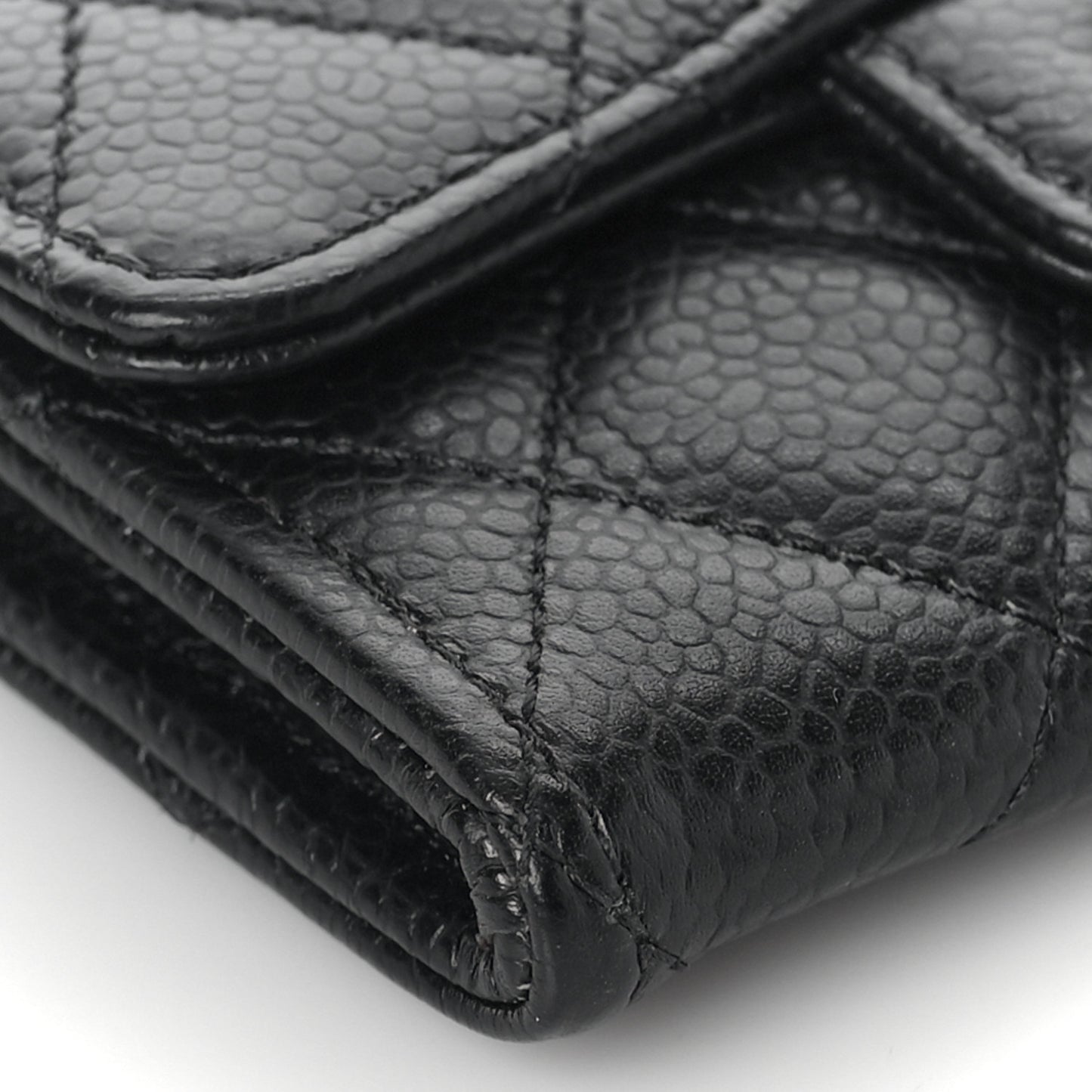 Caviar Quilted Flap Card Holder Wallet Black