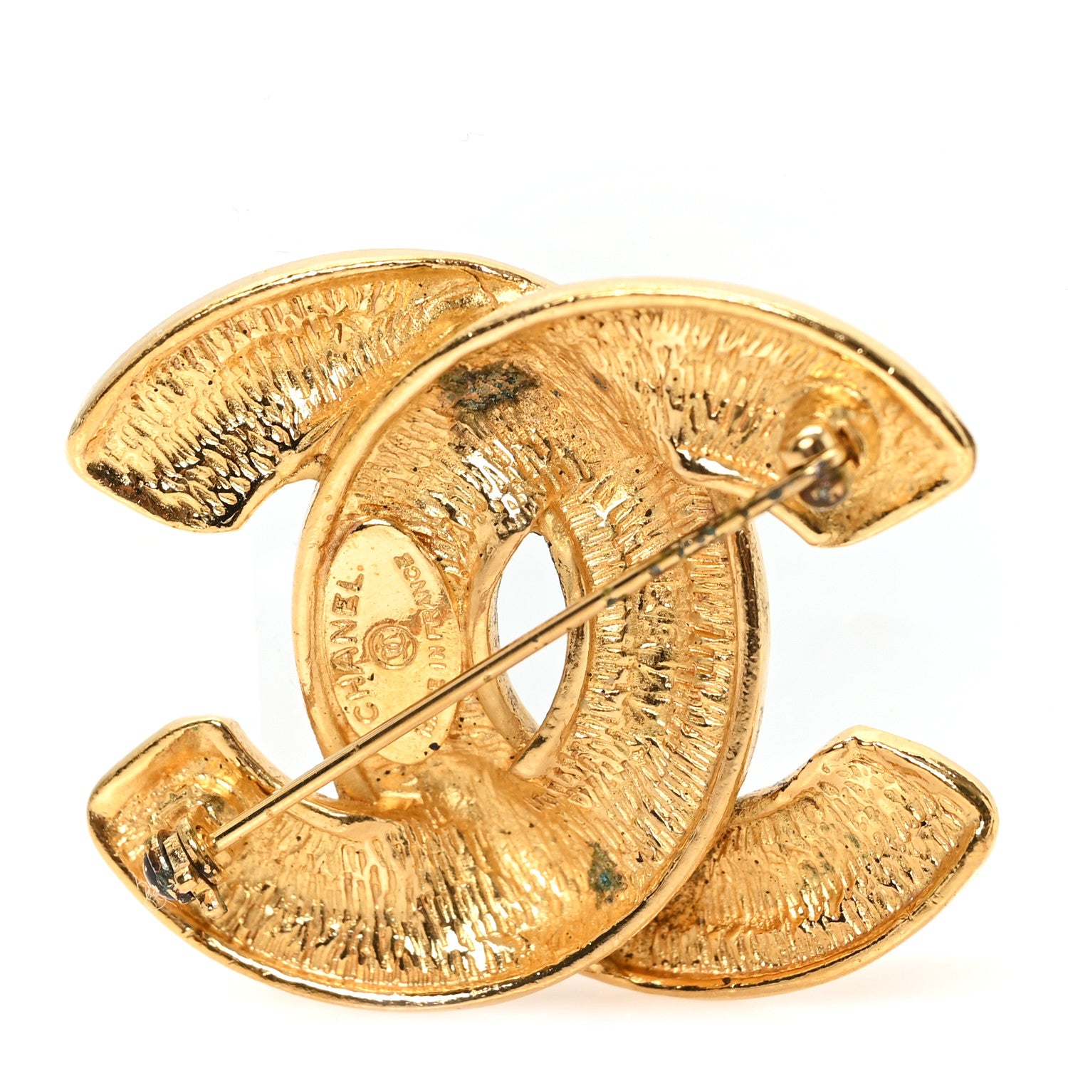 Chanel Metal Quilted Large CC Brooch Gold 3 of 3