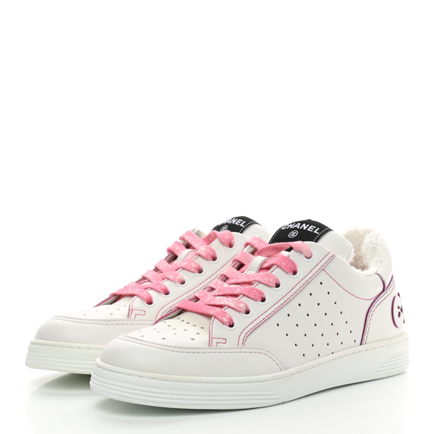 Chanel Calfskin Womens Logo Sneakers 39 White Pink 3 of 7