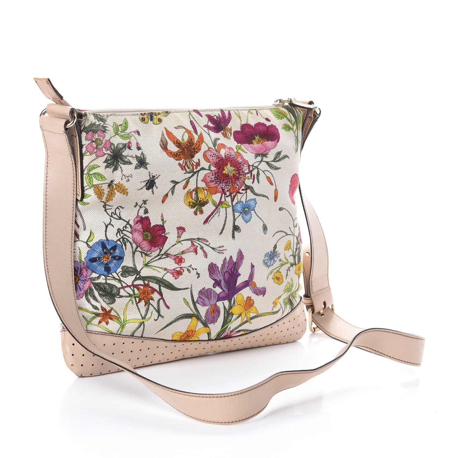 Gucci Canvas Calfskin Flora Perforated Medium Flat Messenger Bag White 3 of 9