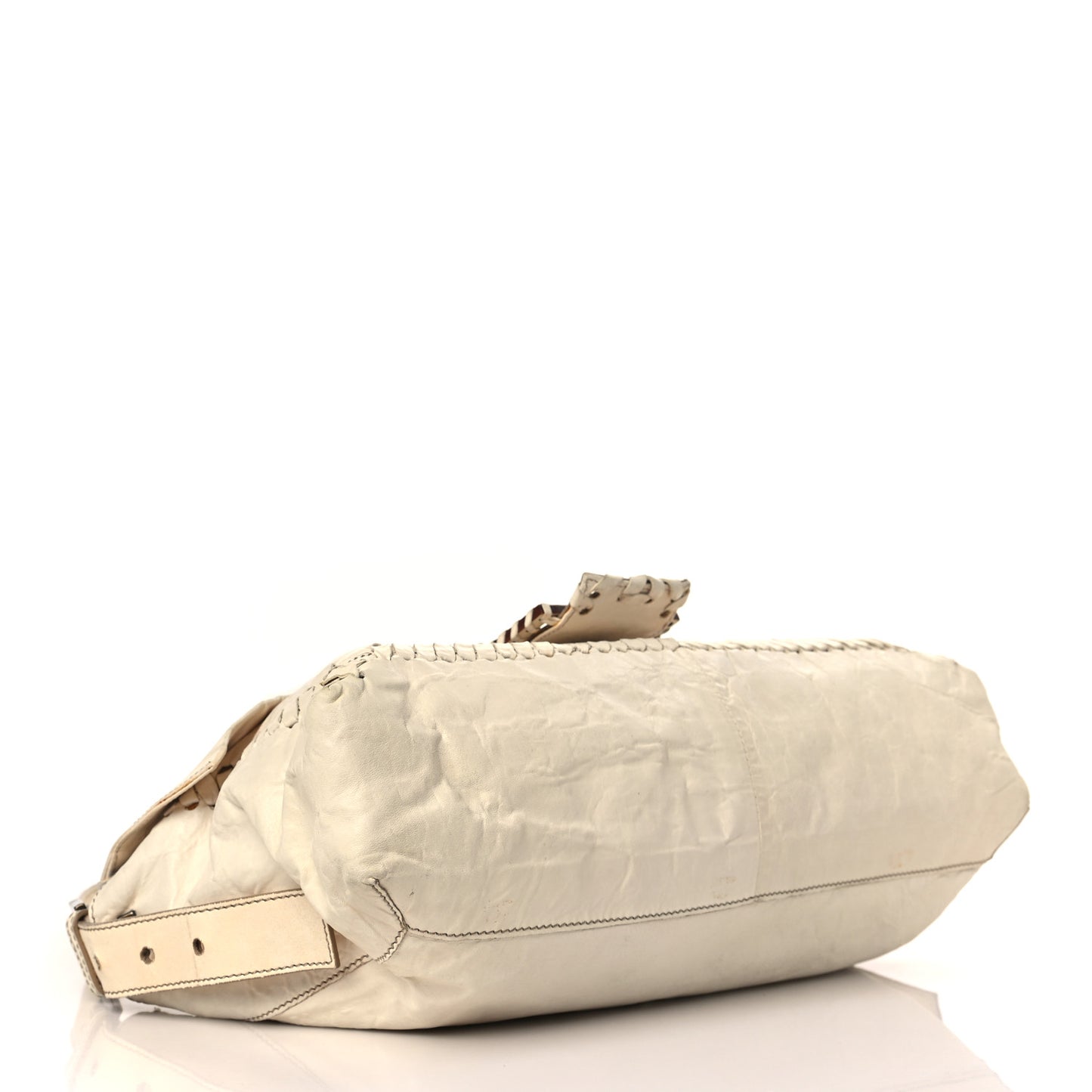 Goatskin Whipstitch Large Convertible Baguette White