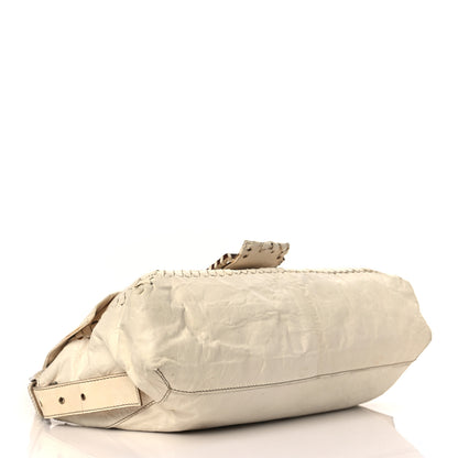 Fendi Goatskin Whipstitch Large Convertible Baguette White 4 of 9