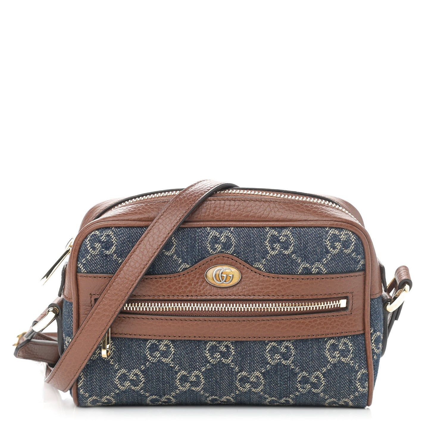 New Denim GG Monogram Dollar Calfskin Mini Ophidia Shoulder Bag Blue Tea Cuir Epilog