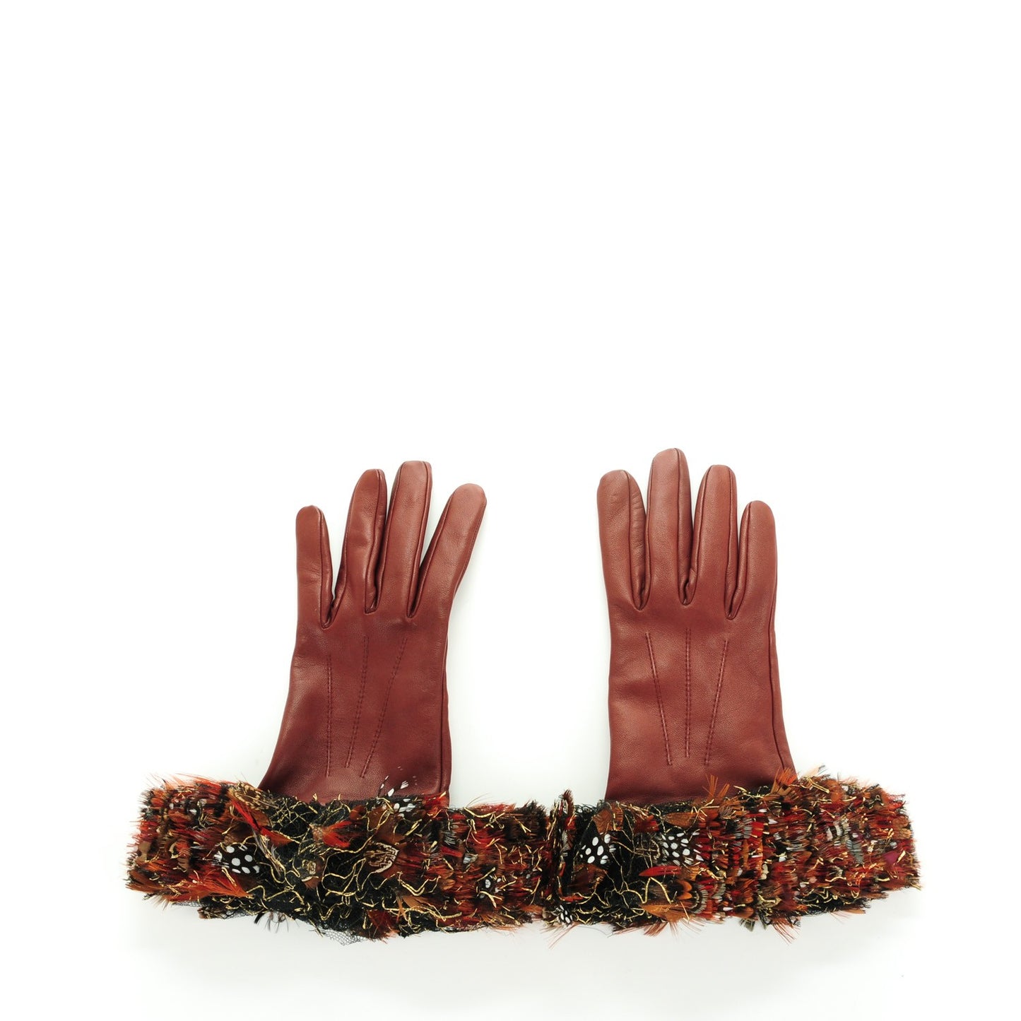 Lambskin Feather Gloves 7 Bordeaux