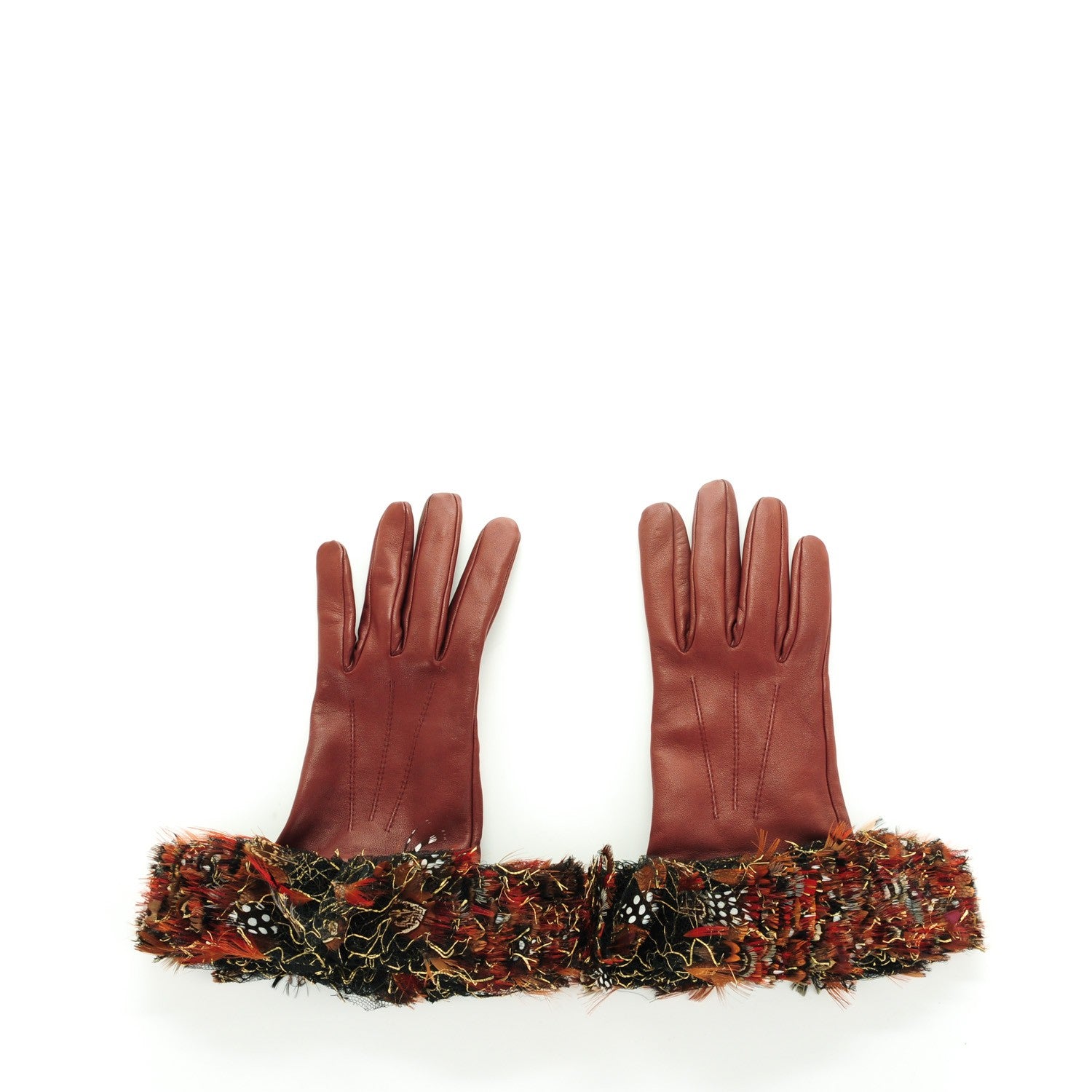 Chanel Lambskin Feather Gloves 7 Bordeaux 3 of 6