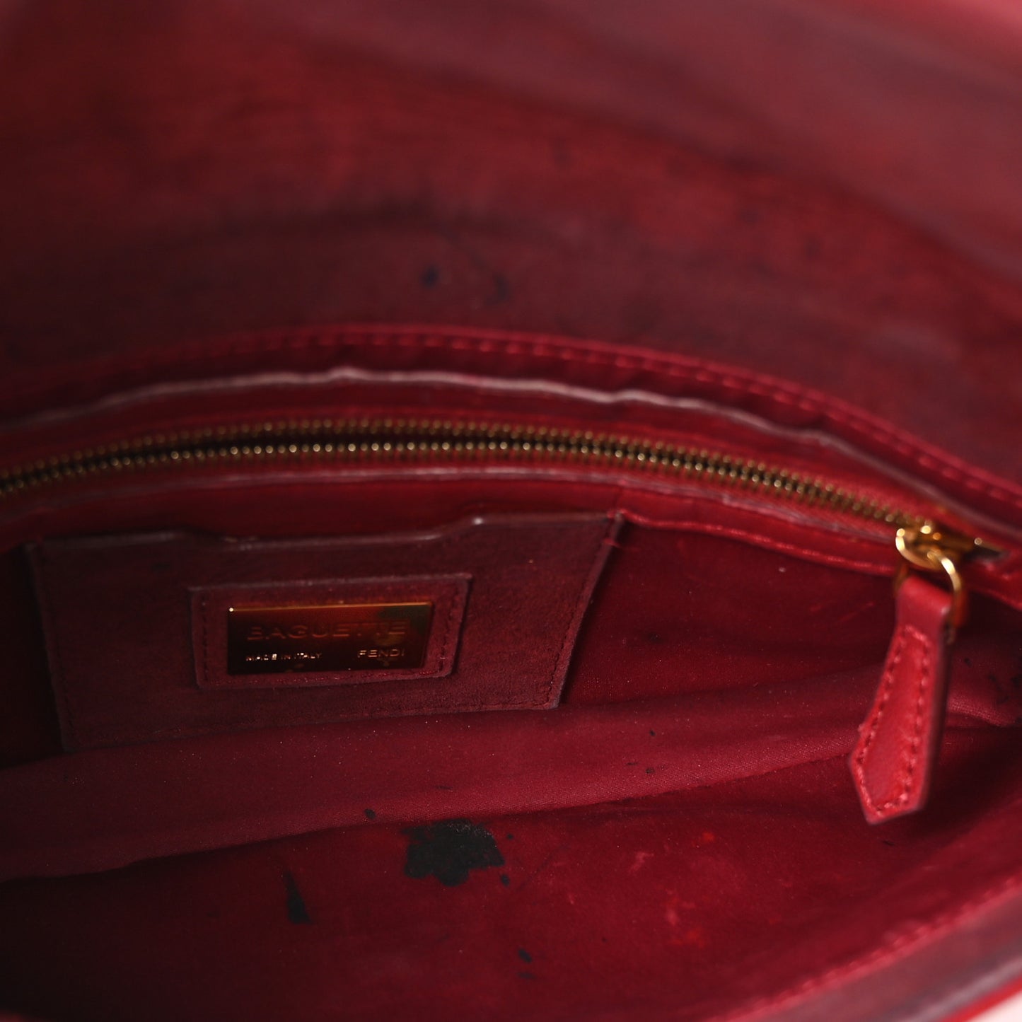 Calfskin Floral Stitched Baguette Red