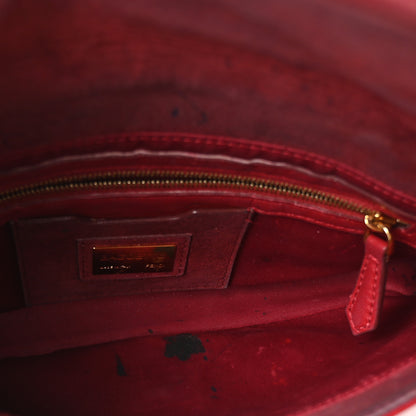 Fendi Calfskin Floral Stitched Baguette Red 5 of 9