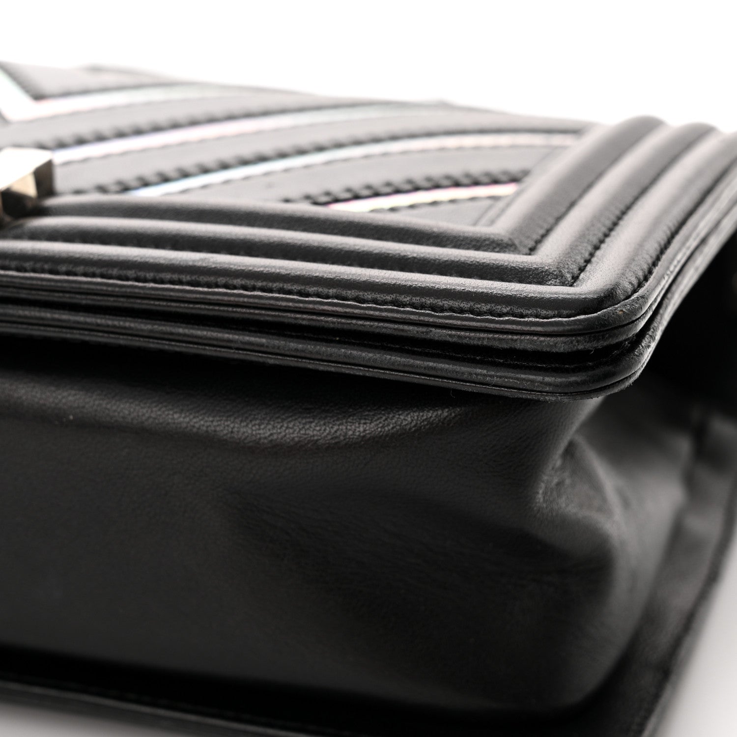Chanel Lambskin Iridescent PVC Chevron Quilted Medium Boy Flap Black Silver 14 of 19