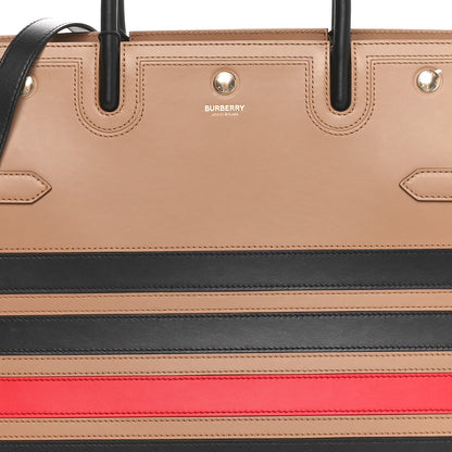 Burberry Smooth Calfskin Stripe Medium Two Handle Title Bag Camel Black Red 8 of 10