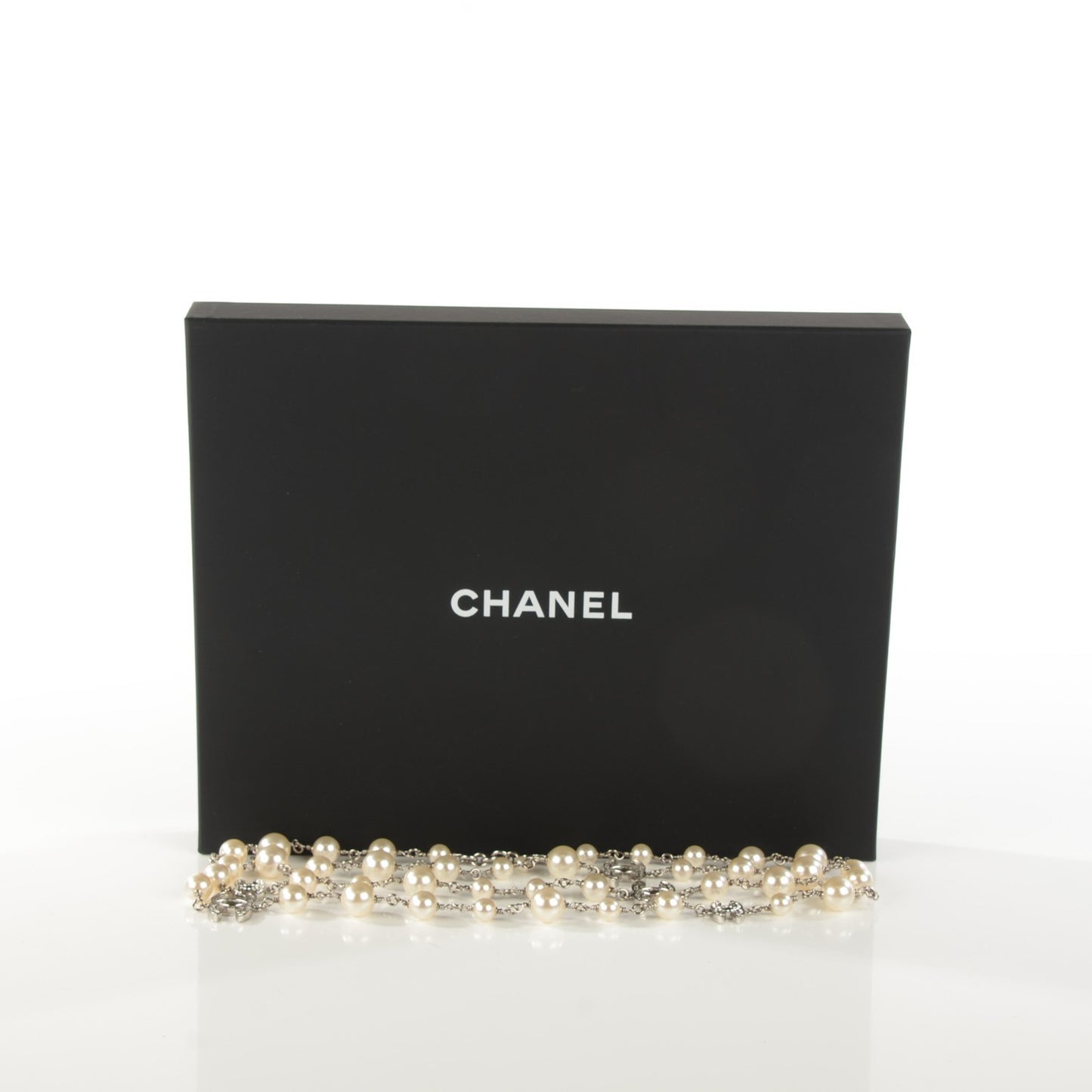 Crystal Pearl CC Long Necklace Silver