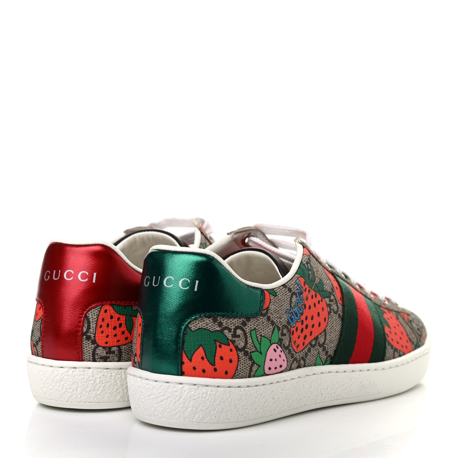 Gucci GG Supreme Monogram Strawberry Web Womens Ace Sneakers 35 Beige Multicolor Red Green 4 of 8