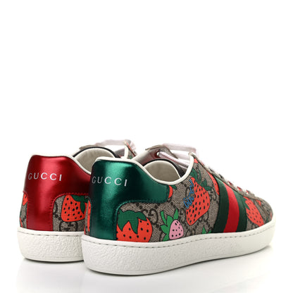 Gucci GG Supreme Monogram Strawberry Web Womens Ace Sneakers 35 Beige Multicolor Red Green 4 of 8