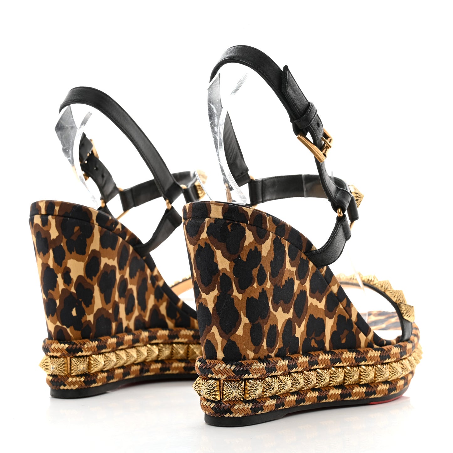 Nappa Silk Leopard Pira Ryad 110 Wedge Sandals 40 Black Marron