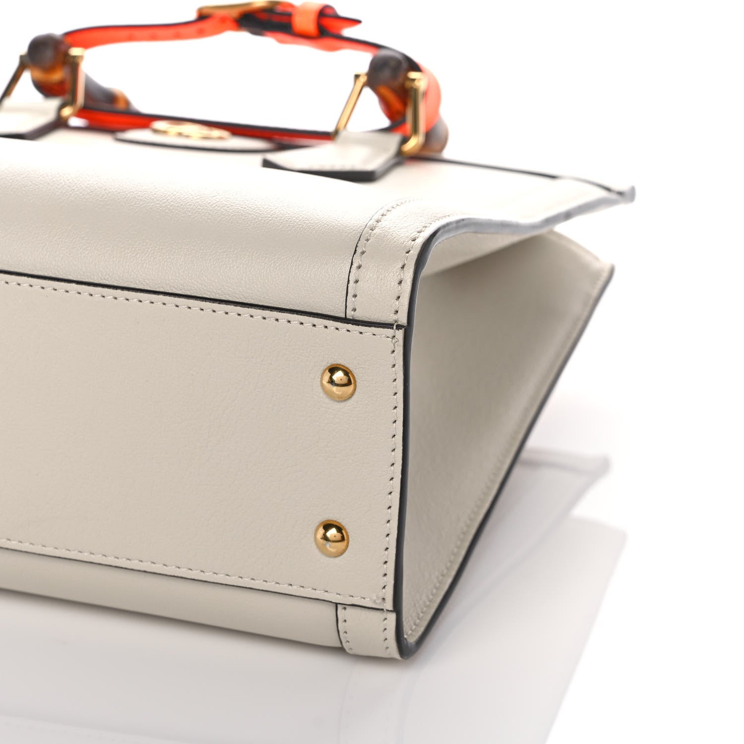 Gucci Wonka Grain Calfskin Small Diana Tote Bag Mystic White Orange Fluo 11 of 13