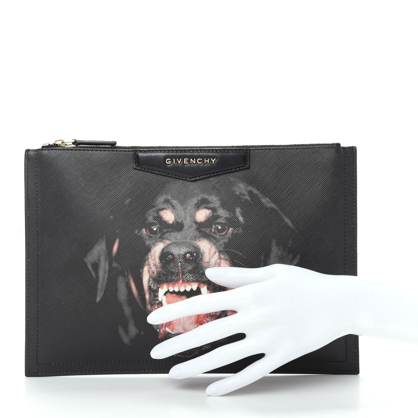 Texutured Coated Canvas Rottweiler Print Medium Cosmetic Pouch Black