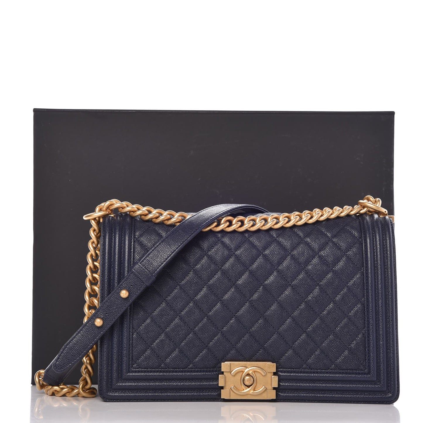 Caviar Quilted New Medium Boy Flap Dark Navy Blue