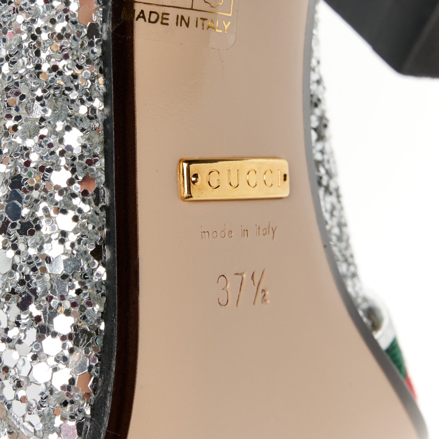 Glitter Nappa Web Peyton 75mm Loafer Pumps 37.5 Argento