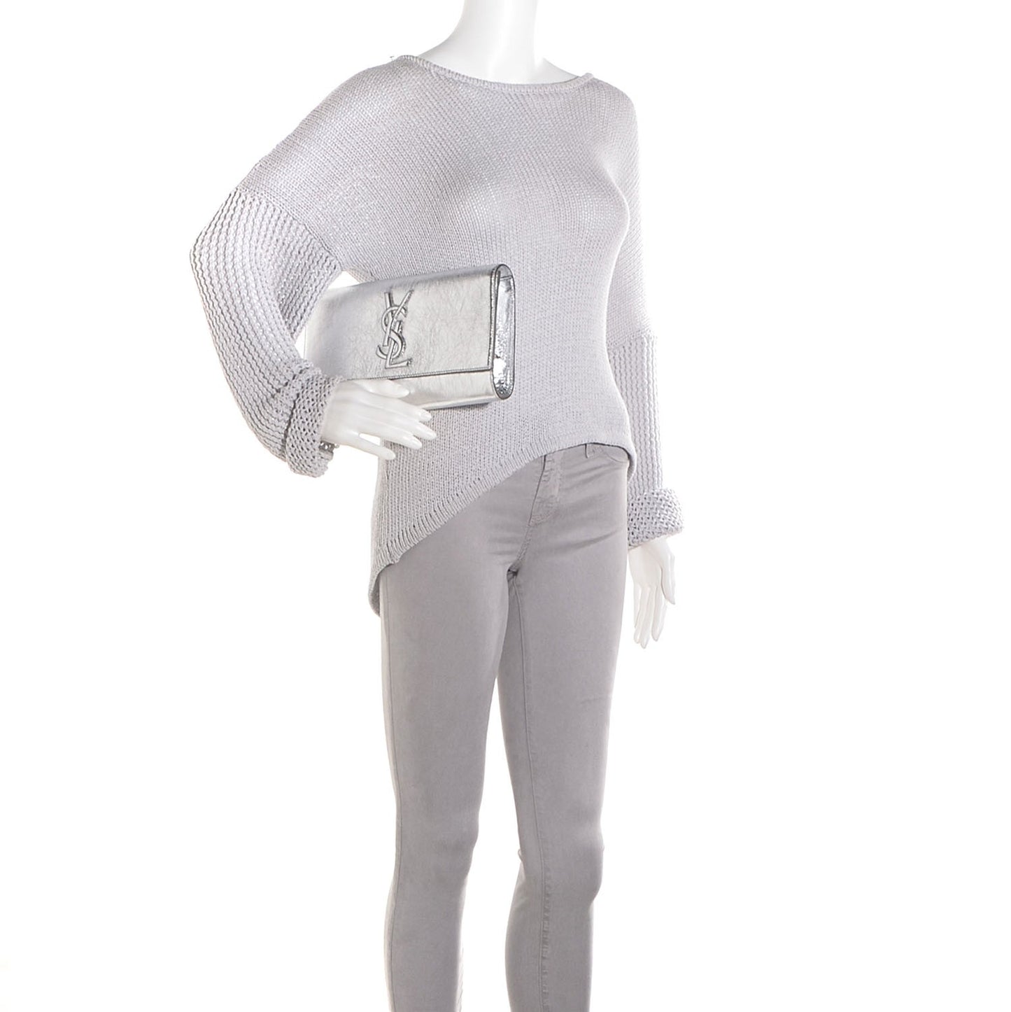 Metallic Leather Large Belle De Jour Clutch Silver