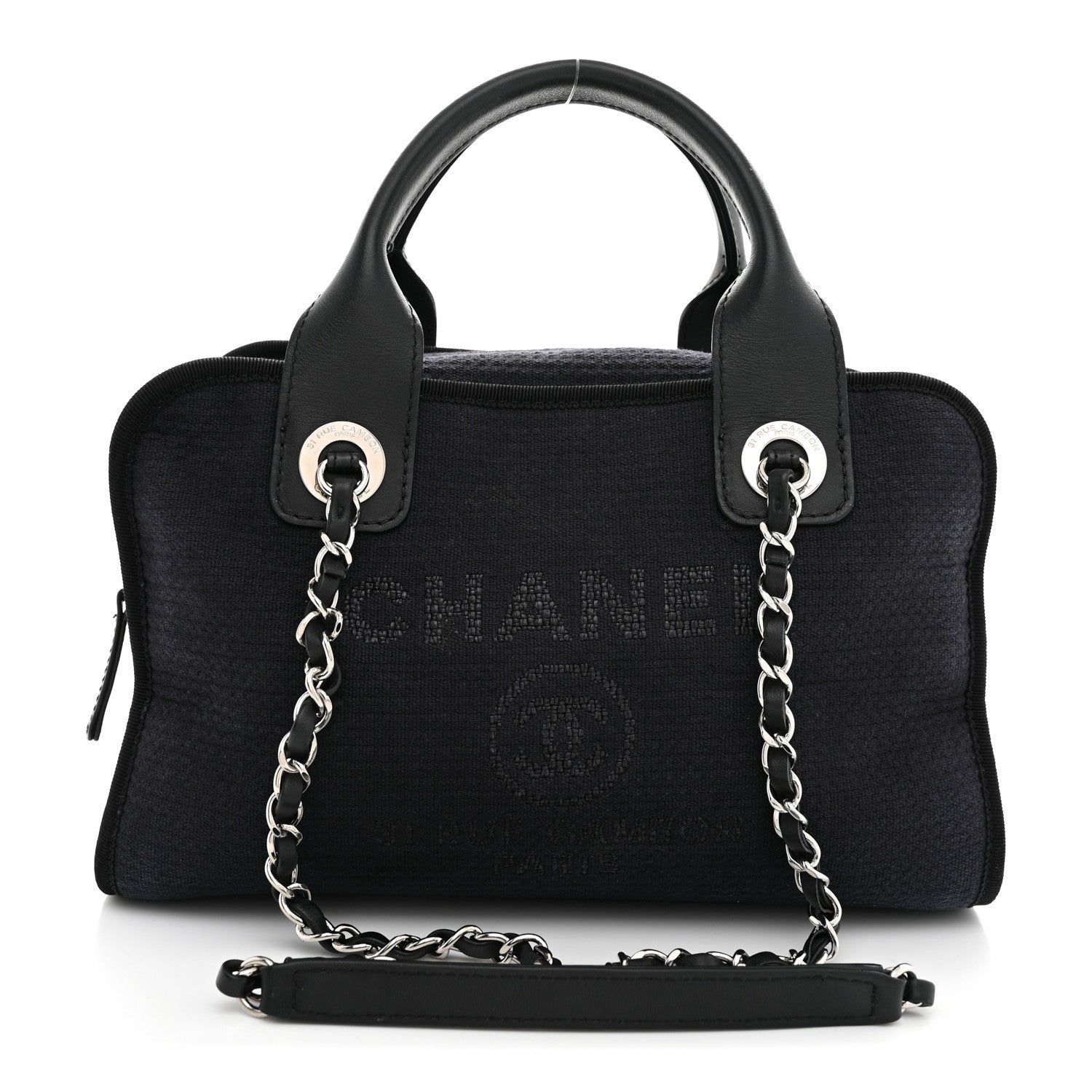 Chanel Mixed Fibers Deauville Bowling Bag Black 1 of 11