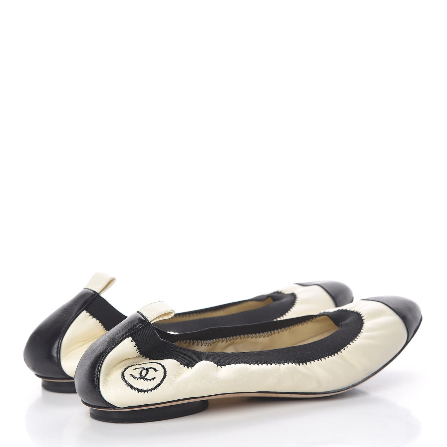 Lambskin CC Elastic Cap Toe Ballerina Flats 37 Off White Black