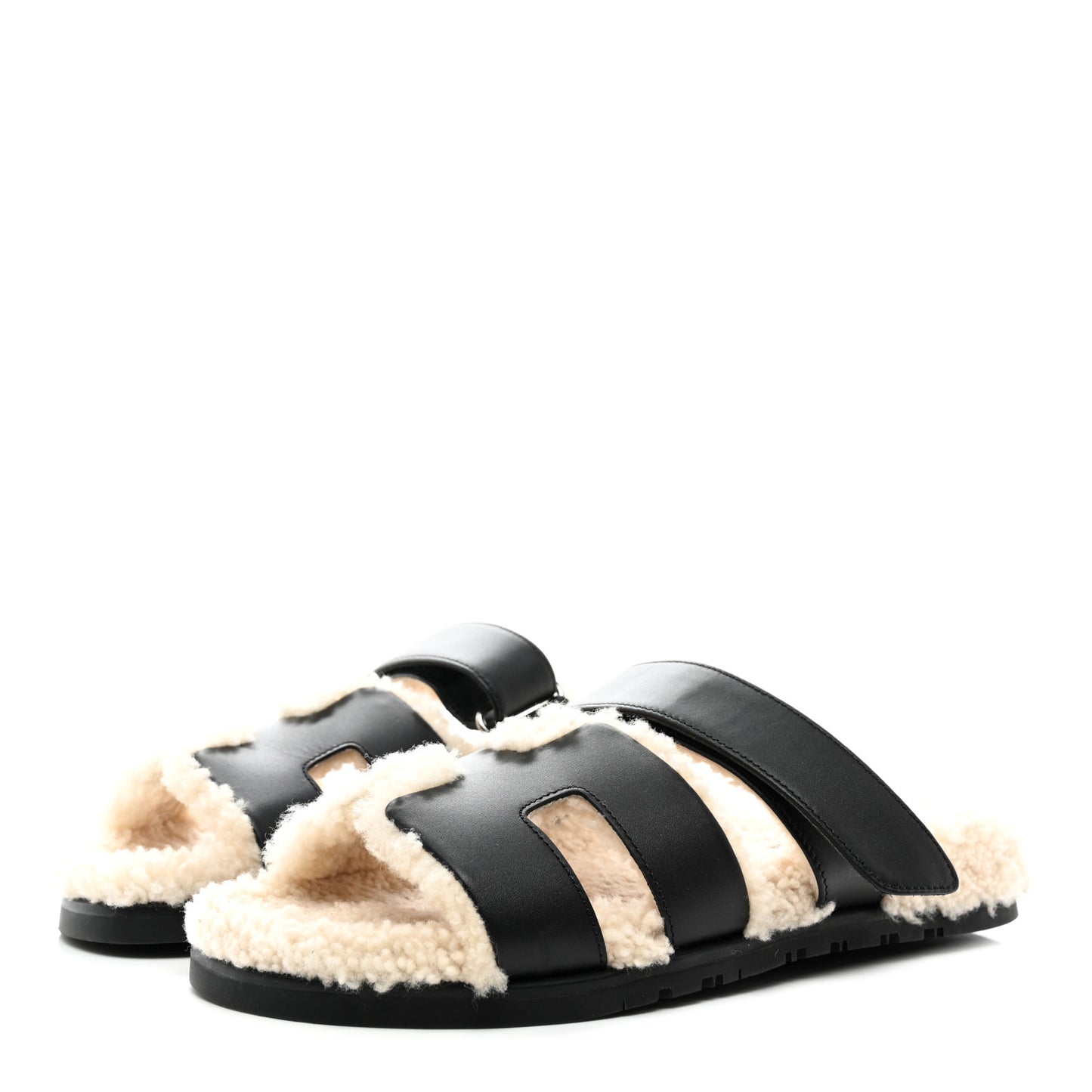 Calfskin Woolskin Chypre Sandals 39.5 Black Ecru