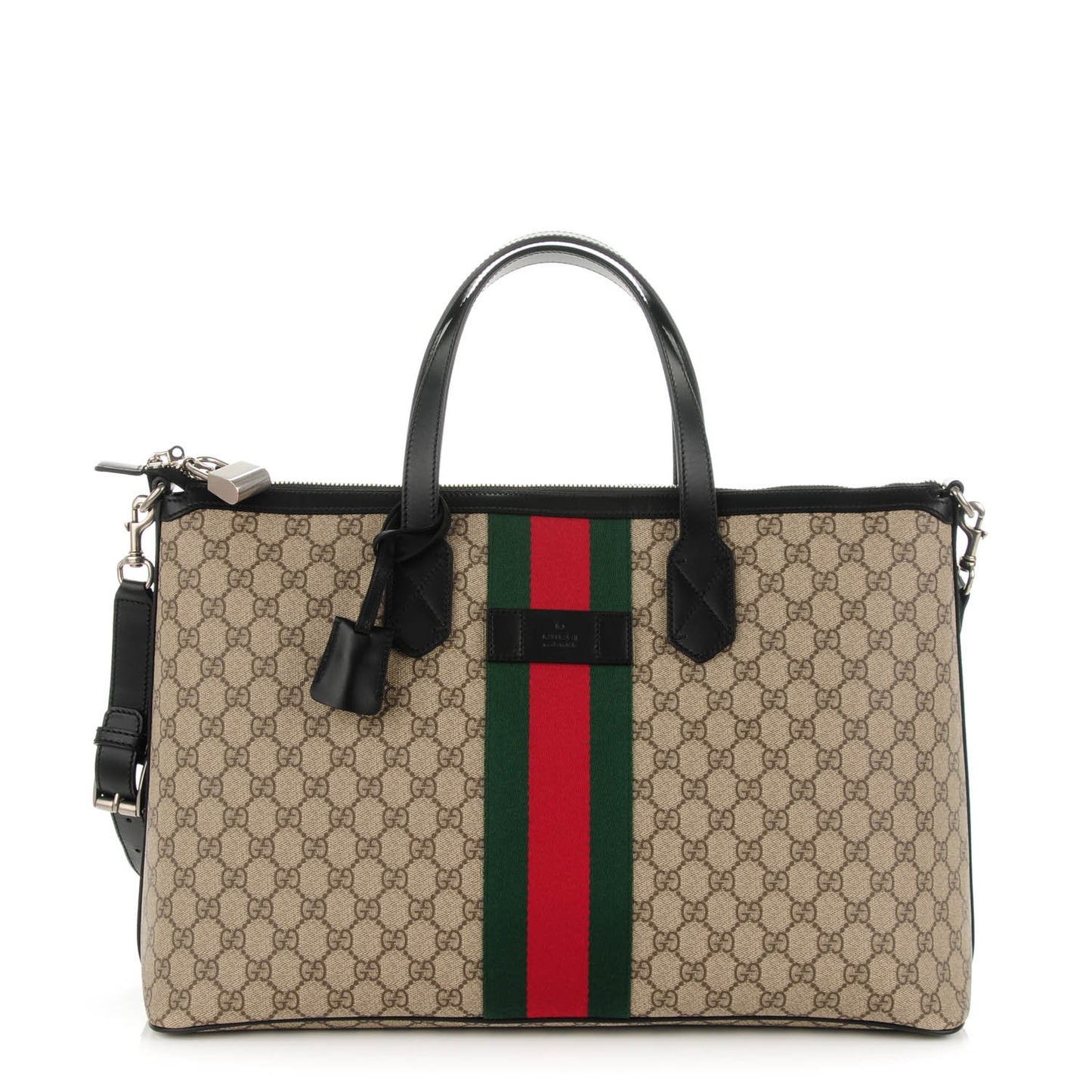 GG Supreme Monogram Web Medium Zippered Tote Beige Black