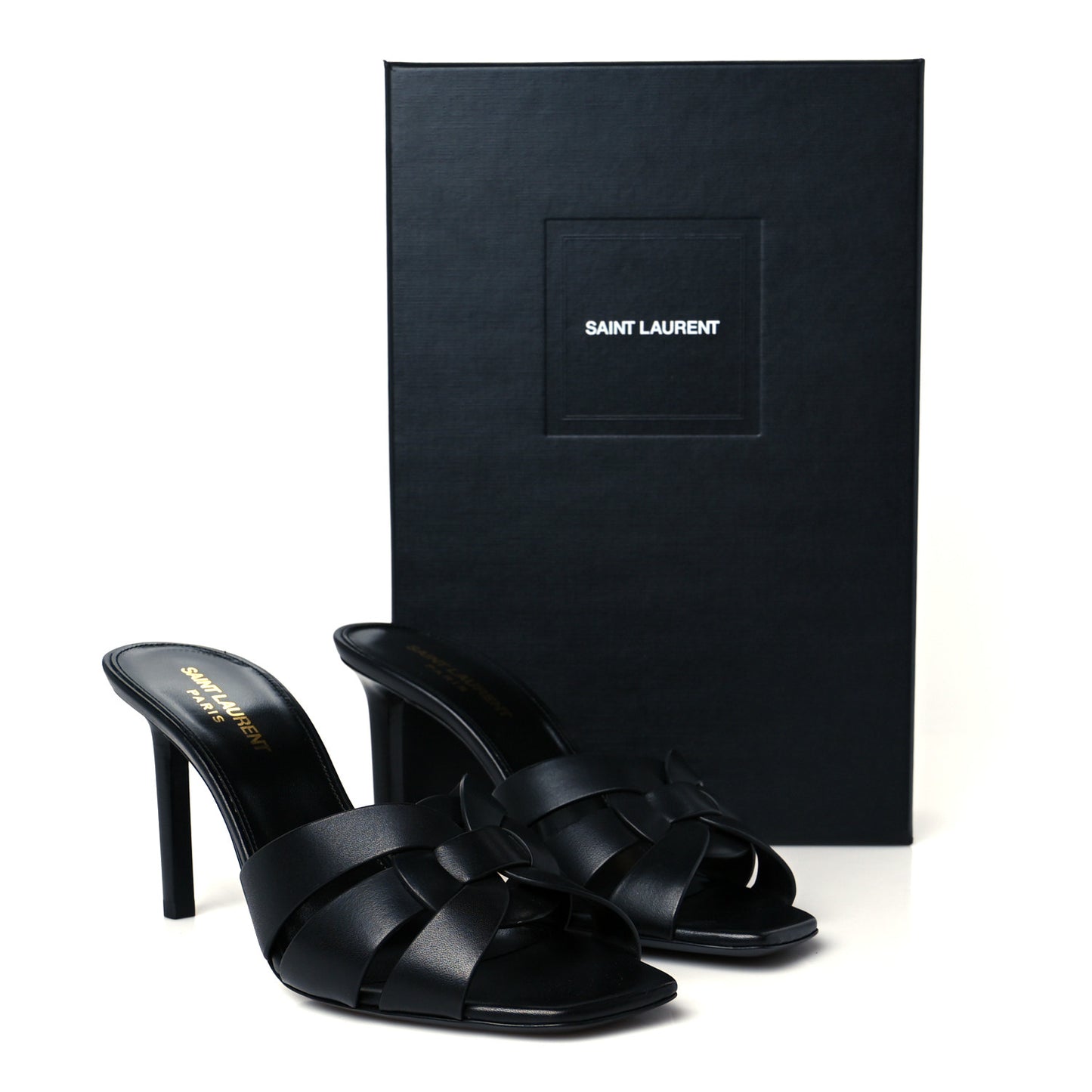 Calfskin Tribute 85 Slide Sandals 38.5 Black