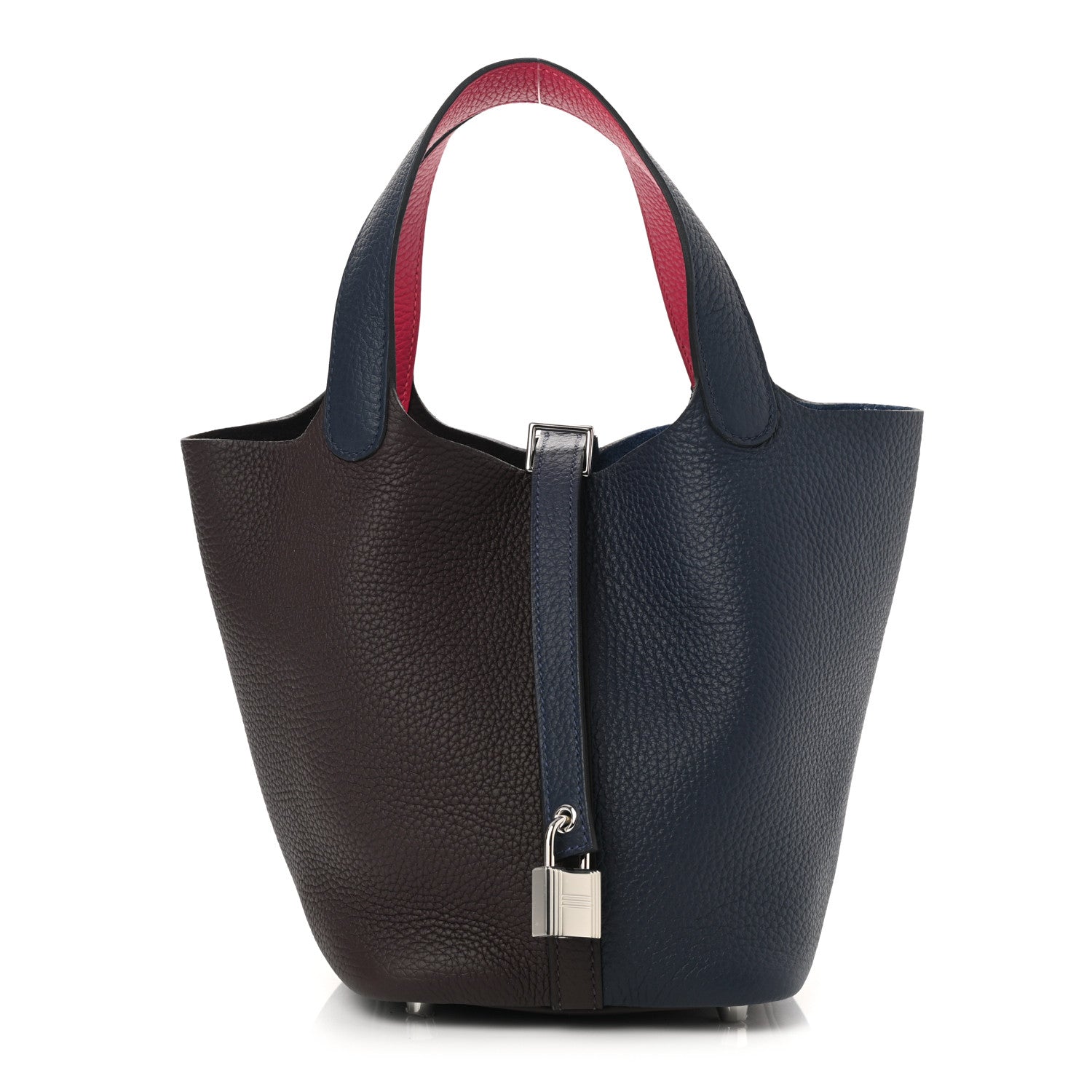 Hermes Taurillon Clemence Casaque Picotin Lock 18 PM Bleu Nuit Framboise Rouge Sellier 1 of 8