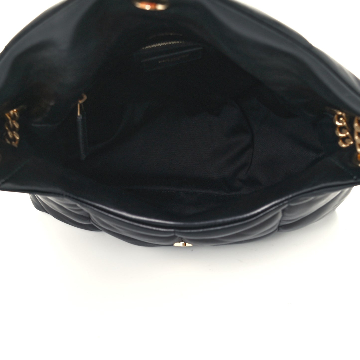 Lambskin Quilted Medium Loulou Puffer Monogram Chain Satchel Black