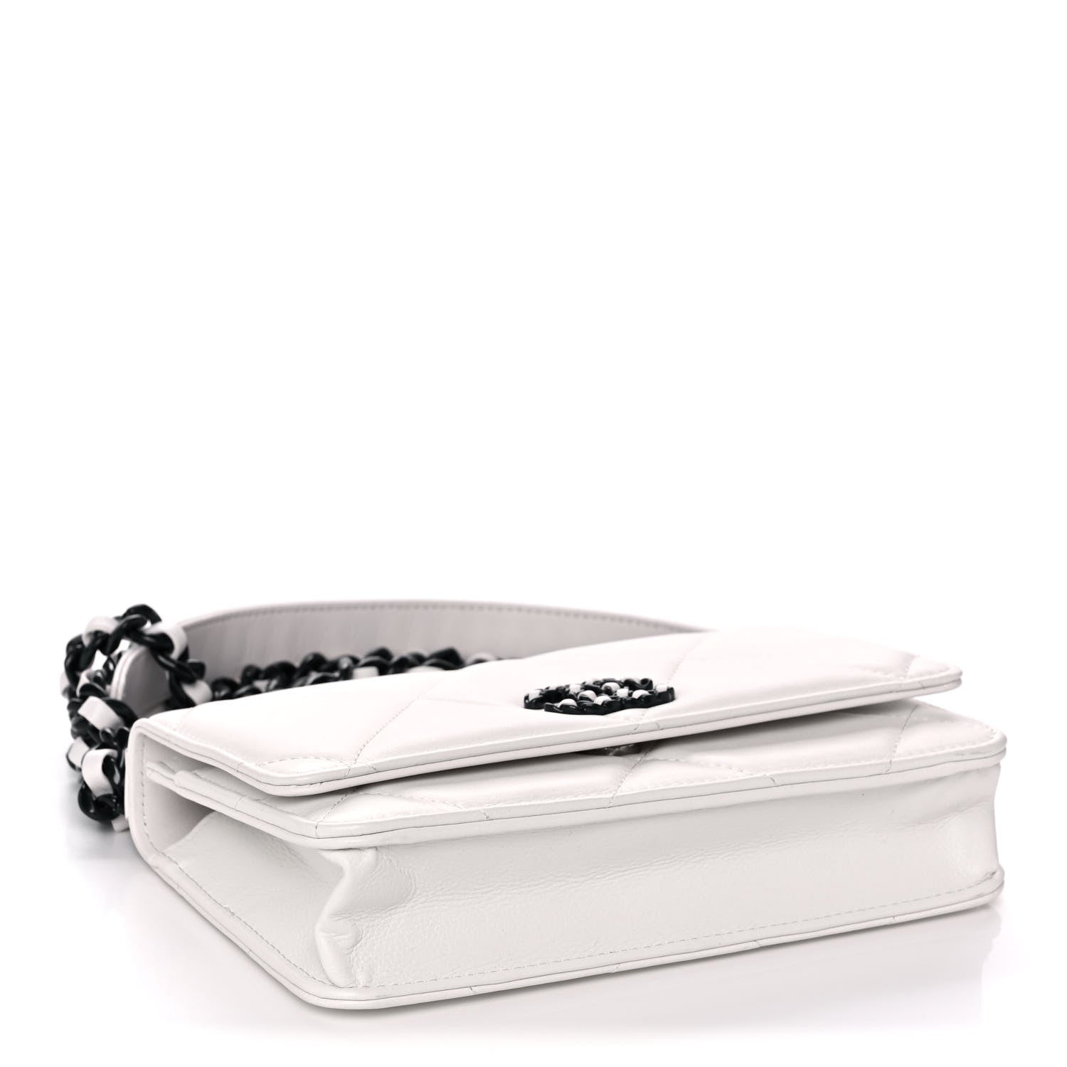 Chanel Glossy Calfskin Quilted Chanel 19 Wallet On Chain WOC White Black 3 of 15